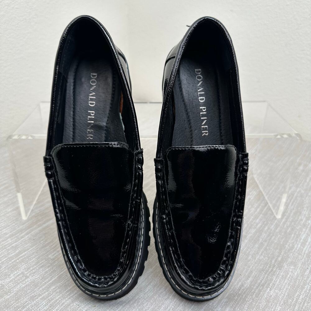 Donald Pliner Women Black Patent Lug Sole Loafers Slip On Size 6 - Picture 10 of 12